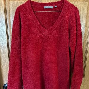 NY Collection Red shaggy knit v-neck sweater.  Size XL.